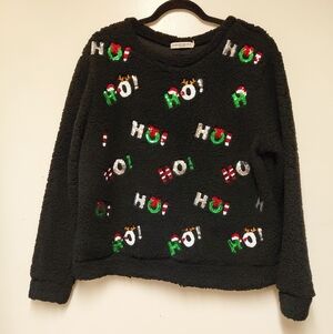 Christmas Festive Black Sweater with Holiday Accents Size XL